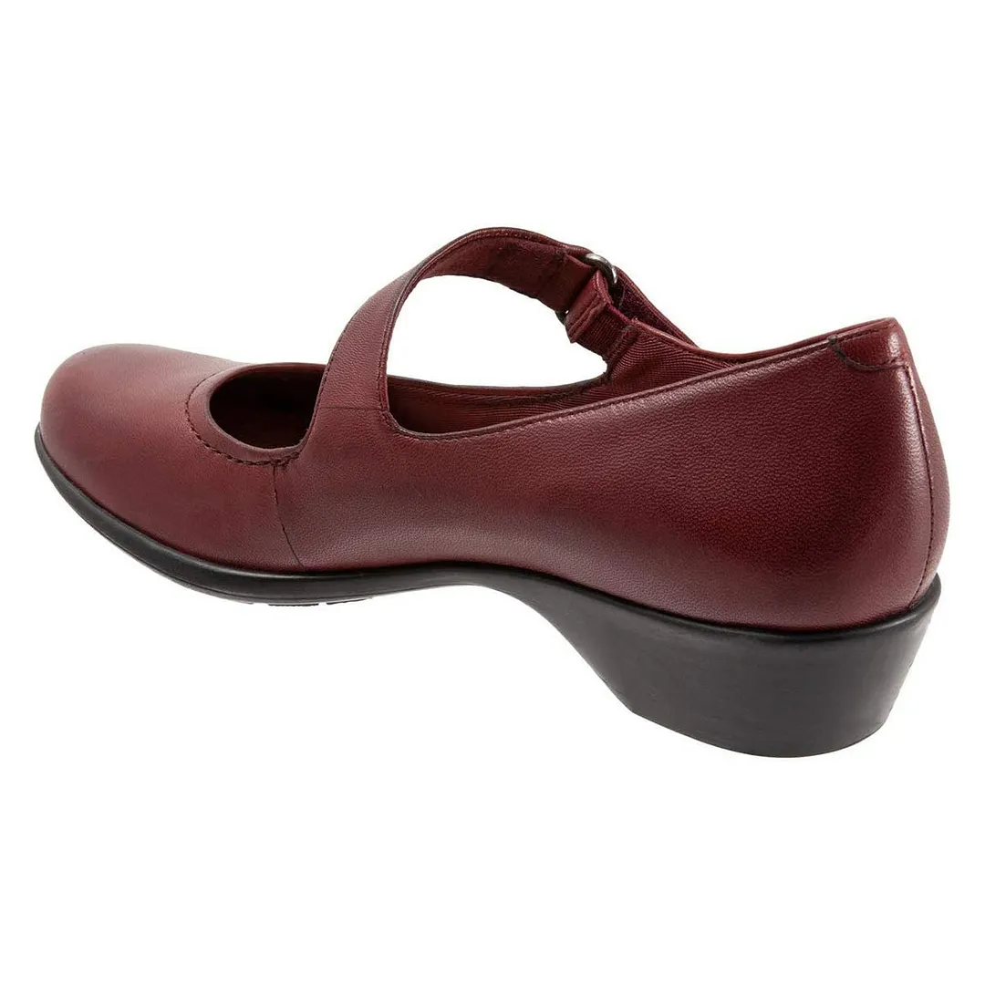 Maroon Round Toe Block Low Heel Velcro Women Mary Jane Shoes