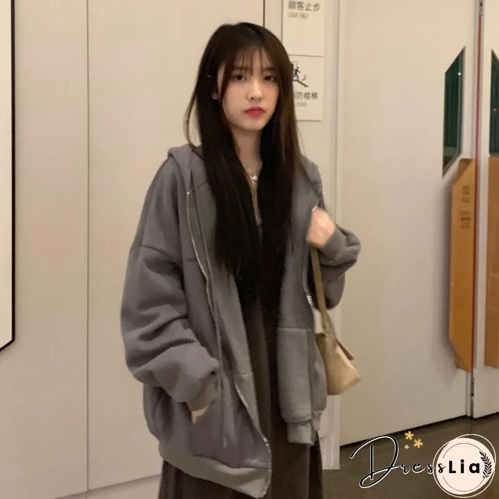 Harajuku Long Sleeve Oversized Hooded Sweatshirts Women Winter Vintage Clothes Woman Warm Thick Jacket Sweetshirt Zip Up Hoodies