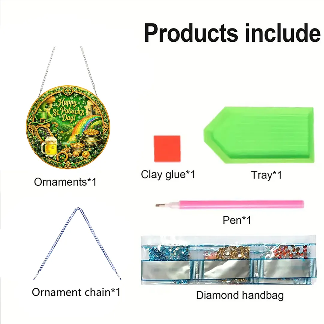 St Patricks Day DIY 2D Flat Acrylic Diamond Painting Kits 5D Diamond Art Painting Window Pendants for Home Garden Wall Decoration