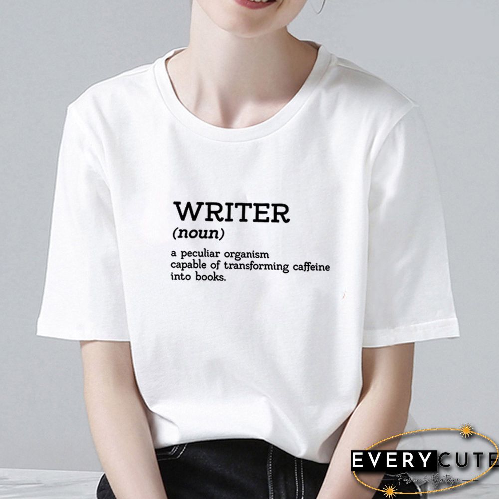 WRITER Printed Short Sleeve T-shirt Women Summer O-neck Cotton T Shirt Women Casual Loose Tee Shirt Femme Black & White