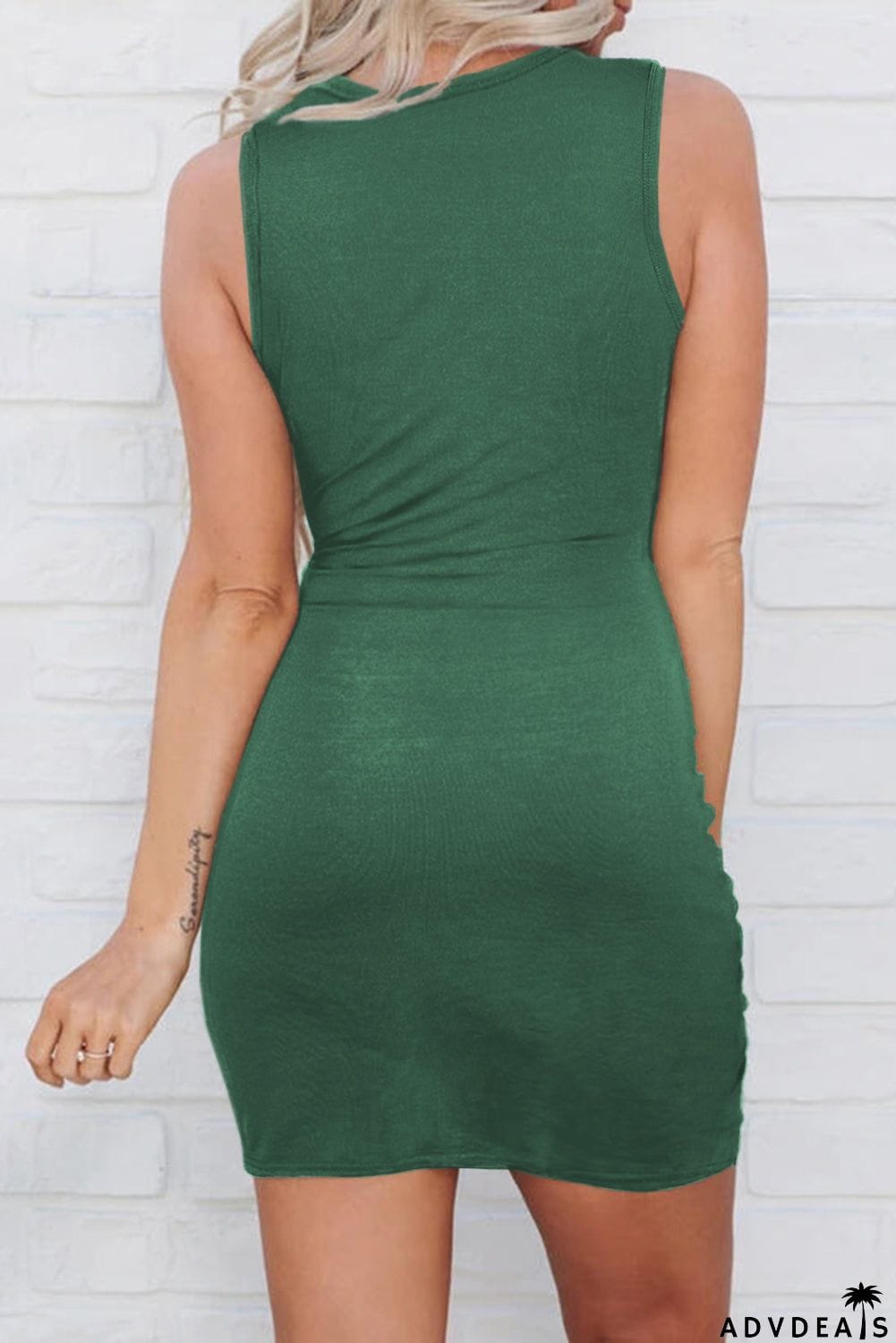 Burgundy Crew Neck Sleeveless Twist Hollow-out Bodycon Mini Dress