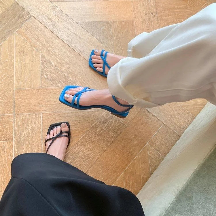 Yyvonne New Holiday Wind Korean Plate Cross Fine With Roman Sandals Cover Blue Flat Sandals