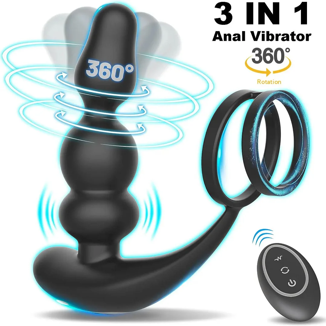 360° Rotating Prostate Massager Vibrating Anal Beads with Cock Ring