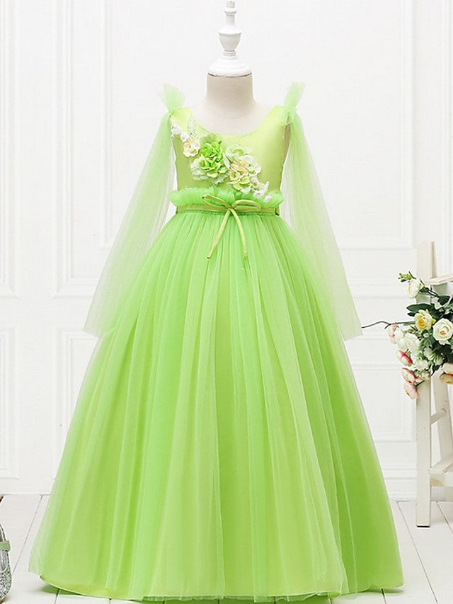 Beautiful Jewel Ball Gown Flower Girl Dress with Satin Tulle and Beadings Embroidery