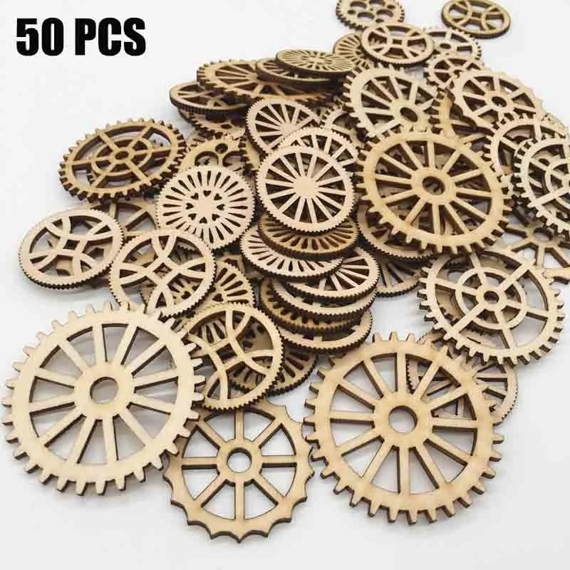 50 Pcs Unfinished Gear Wooden Mixed Shaped for DIY Living Room Bedroom Table Wall Decor Bar Shop Hanging Wall Decoration