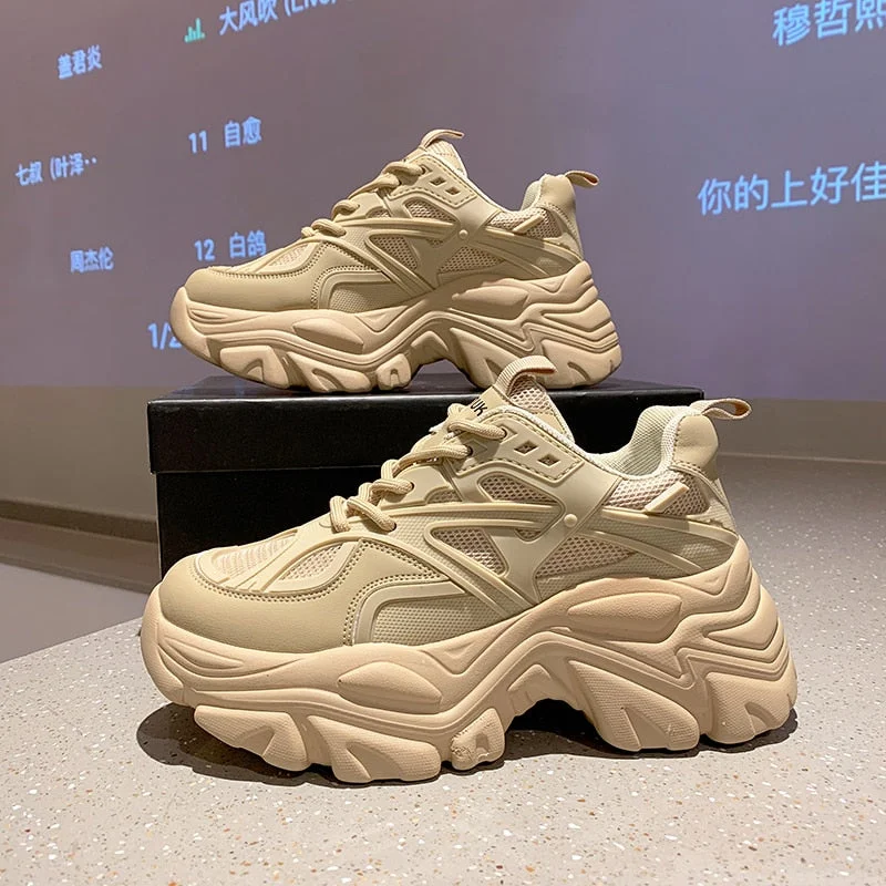 Chunky Sneakers Women 2021 Height Increasing Women's Sneakers Fashion Brand Design Thick Sole Casual Shoes Ladies Trainers