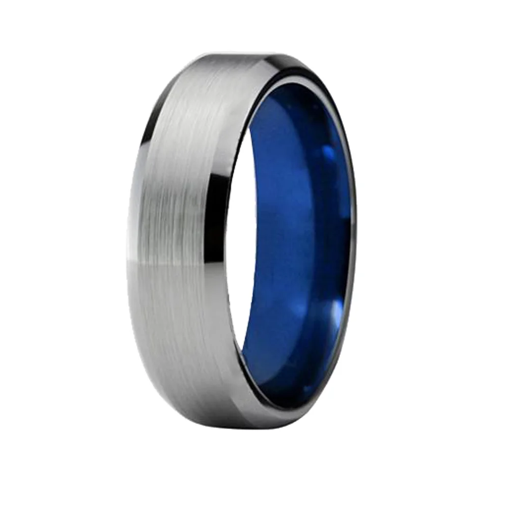 6MM 8MM Gray Brushed Tungsten Carbide Rings Bevel Edge For Men