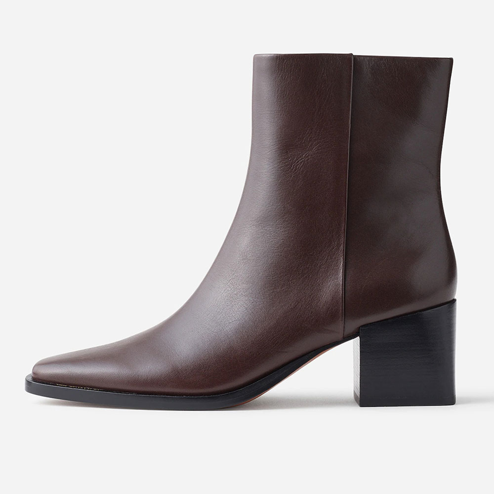 Brown Vegan Leather Square Toe Block Heel Short Boots for Women Nicepairs