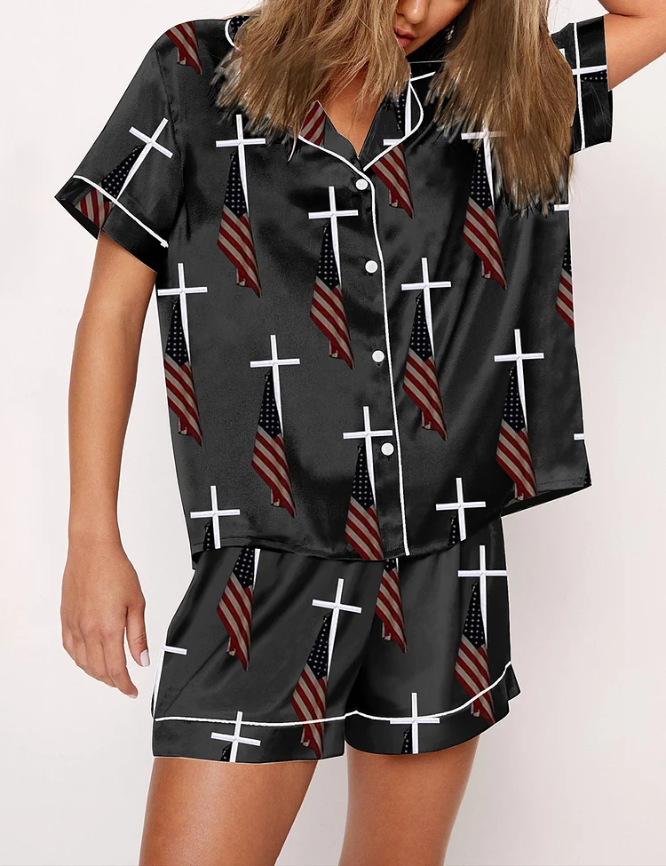 Women's God Bless American Print Pajama Set