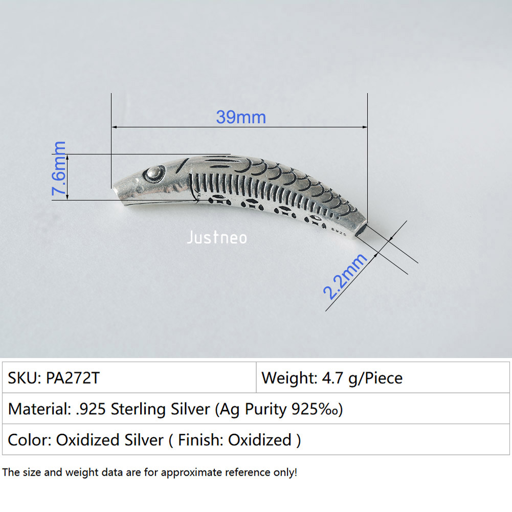 Curved Fish Oxidized 925 Sterling Silver Fish Curved Tube Bead, Fish Spacer Finding ...