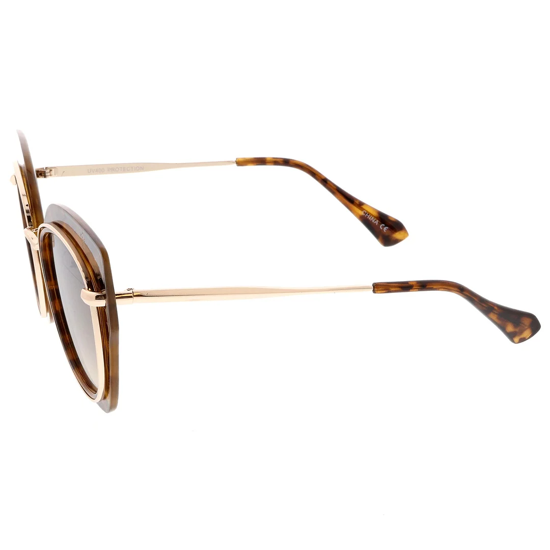 Women's Oversize Metal Trim Slim Arms Super Flat Lens Cat Eye glasses 57mm