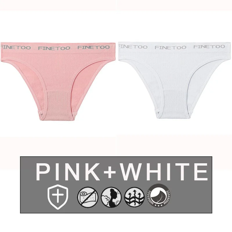 FINETOO 2PCS/Set Women's Seamless Panties Midi-Waist Femme Underpants Briefs Underwear Lingerie Letter Printed 9 Colors Pantys