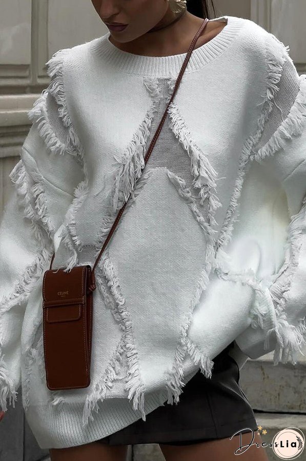 Fashionable Diamond Hollow Tassel Loose Sweater