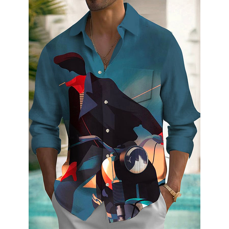 Men's Fashion Art Abstract Portrait Print Shirt