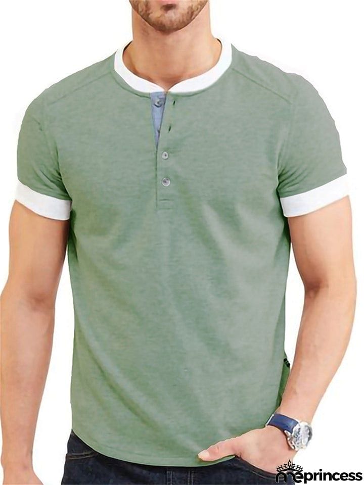Summer Daily Wear Comfy Short Sleeve Contrasting Slim T-shirts For Men