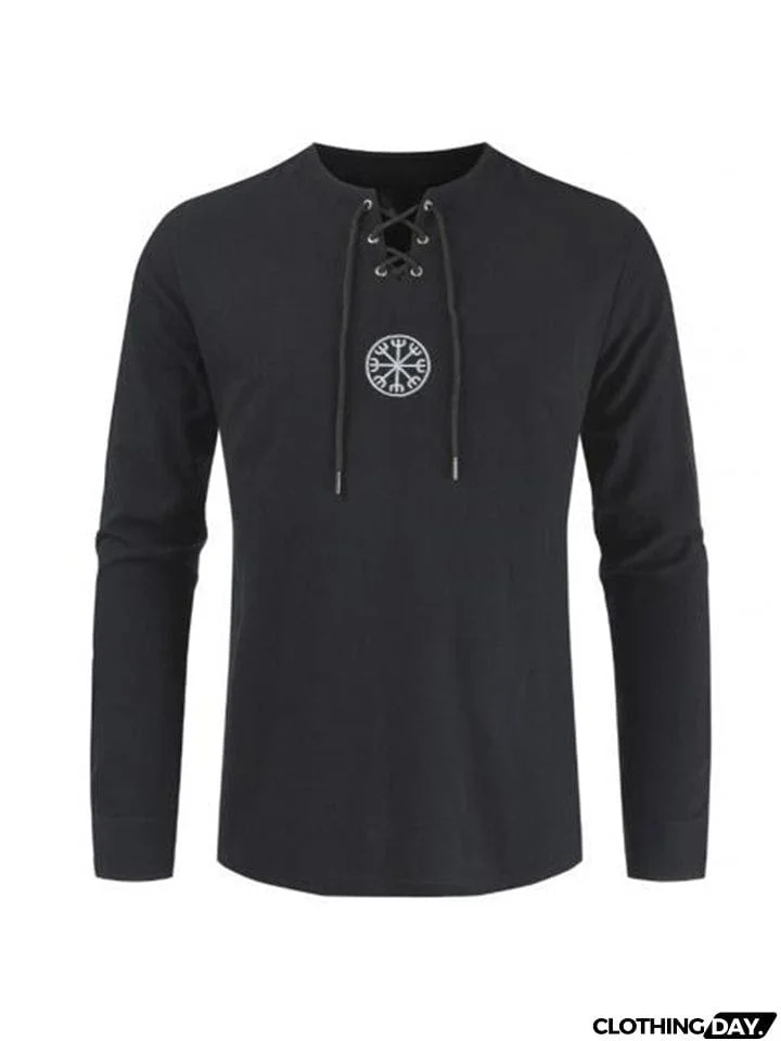 Lace Up Black Long Sleeve Shirt Mens