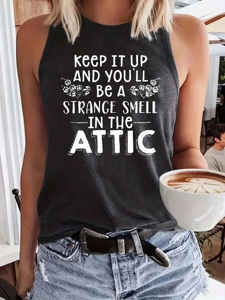 "Keep It Up And You'll" Print, Women's Casual Sleeveless Vest, Summer Sports Vest, Comfortable, Suitable For Outdoor Activities And Daily Wear, Suitable For Gifts For Friends And Family On Holiday