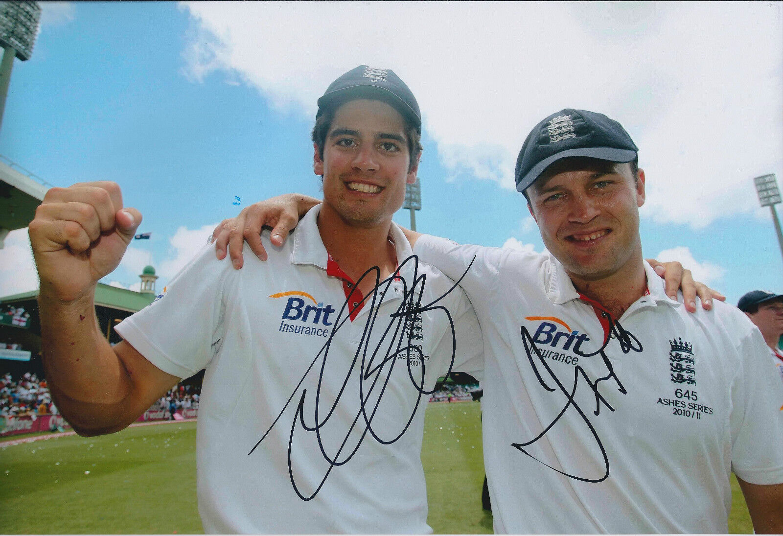 Alastair COOK & Jonathan TROTT Double Signed Autograph 12x8 Photo Poster painting AFTAL COA