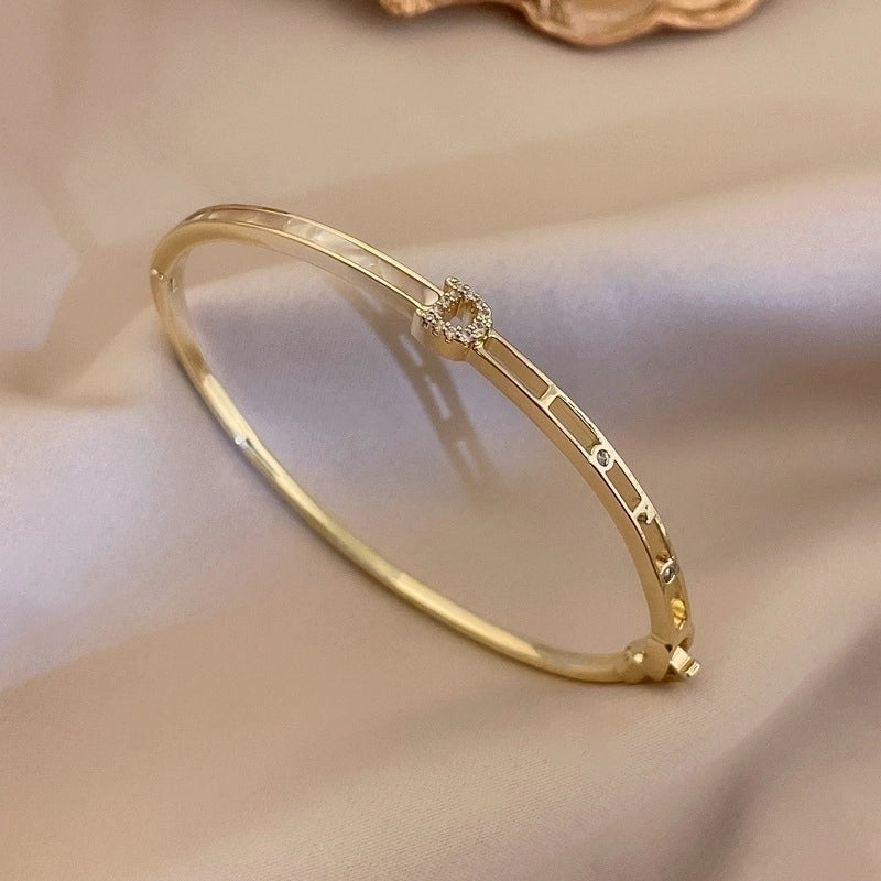 Minimalist Letter Solid Color Copper Zircon Bangle In Bulk