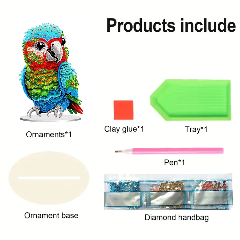 DIY Parrot Single-Sided Acrylic Diamond Painting Tabletop Ornament for Home Office Desktop Decor