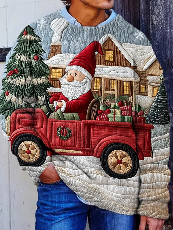 Men's Gnome Drives A Truck Print Knit Sweatshirt