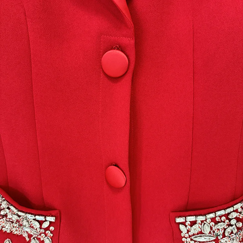 Nigikala Nigikala Star Fashion Heavy Industry Nails Studded Suit Dress Red Dress Fishtail Dress