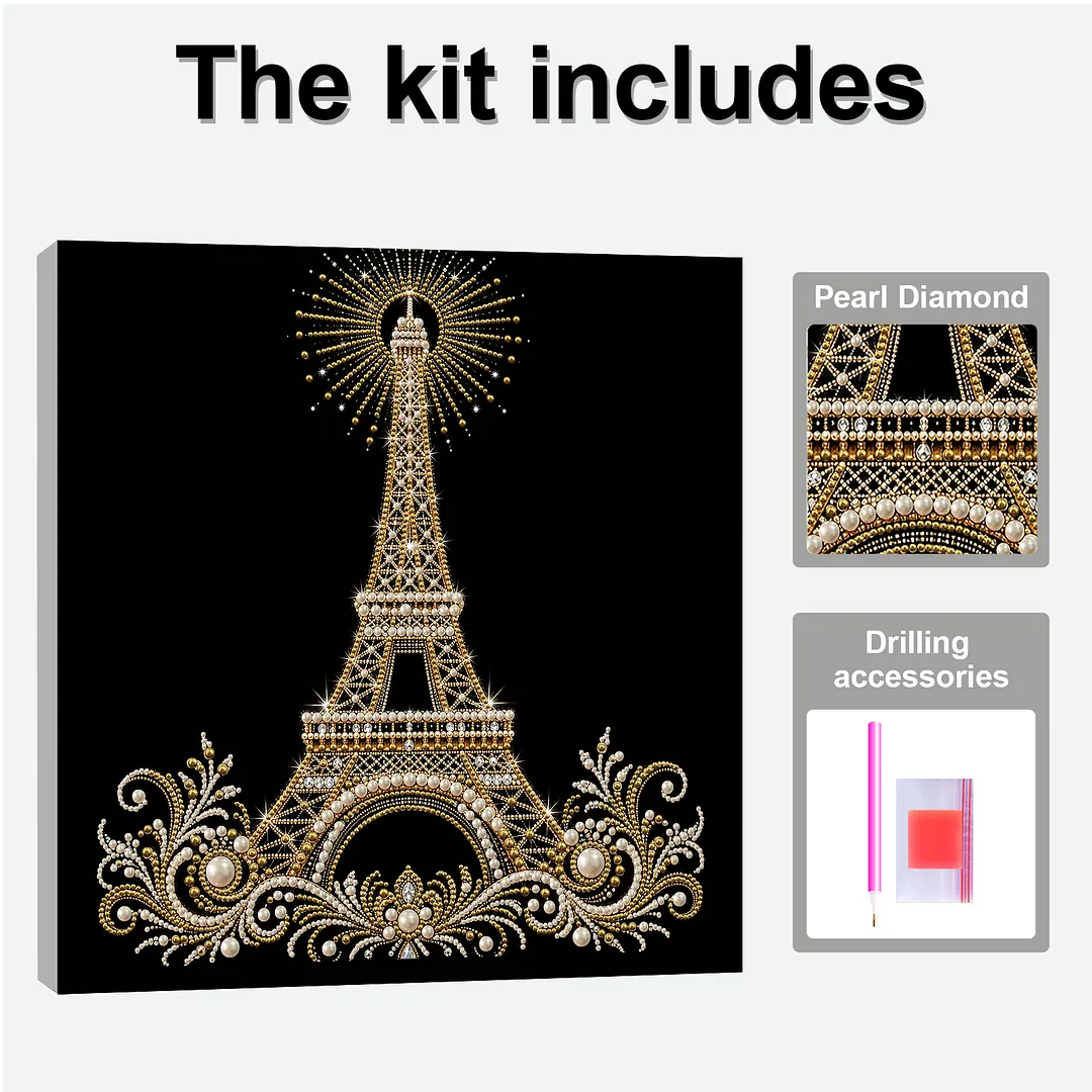 Eiffel Tower DIY Pearl Painting Kit for Adults/Beginners Gift Home Wall Decor Pearl Gem Paintings Picture Arts Craft with Frame 30x30cm