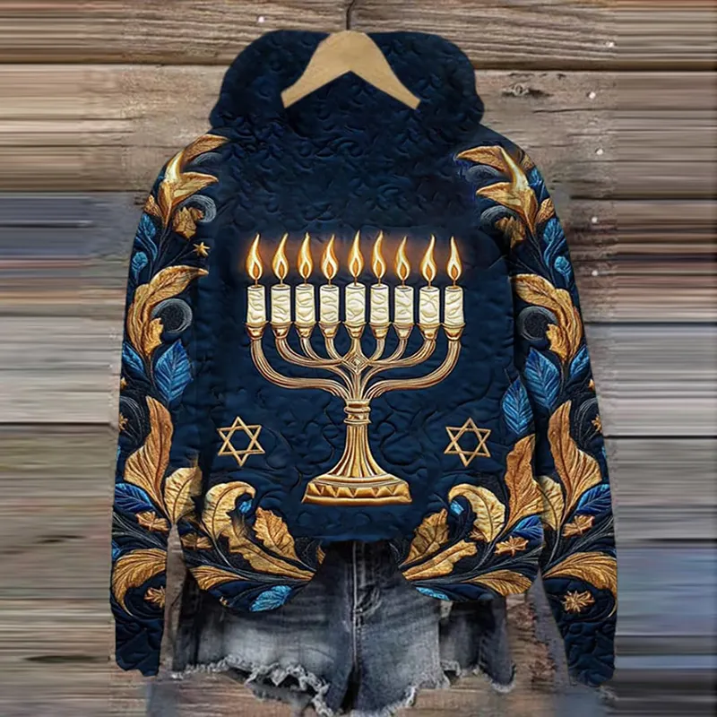 Women's Hanukkah Menorah Print Hoodie