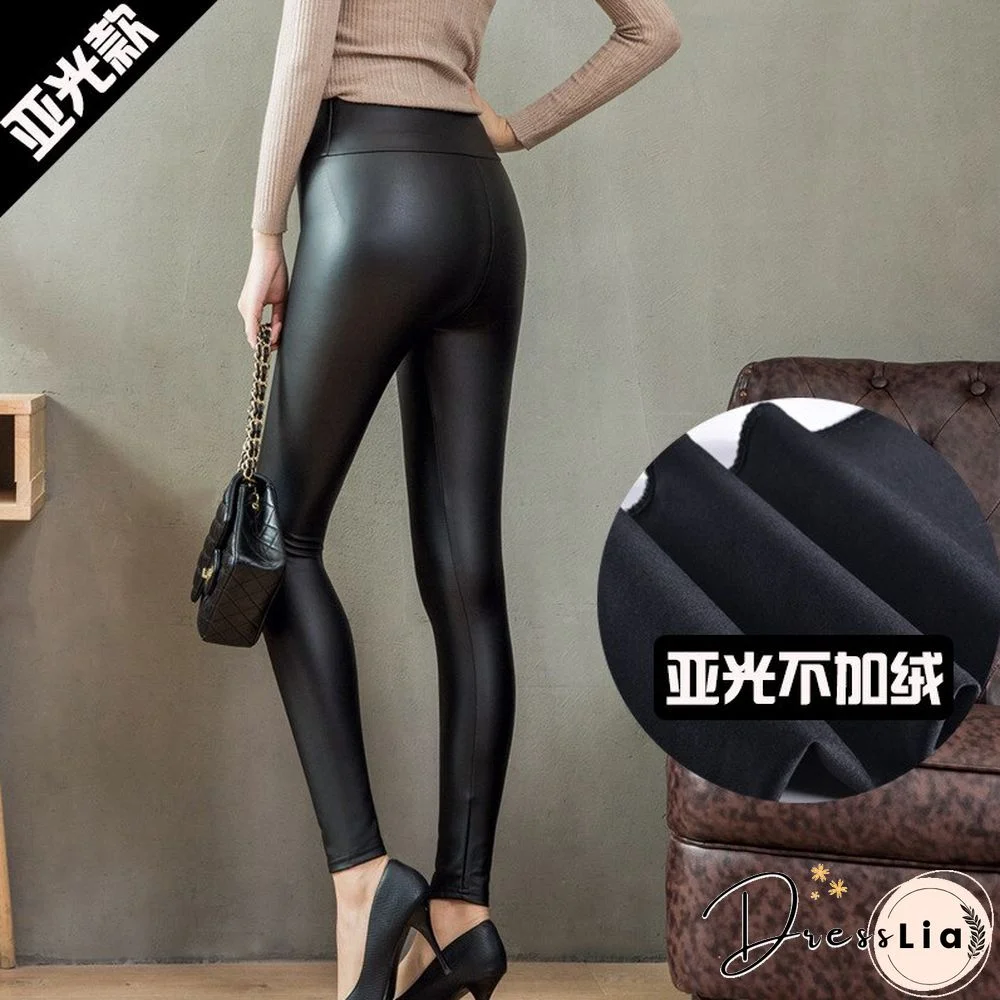 Plus Size Pu Leather Pants Women Plus Velvet Thickened Leggings Fashion Autumn Winter High-waisted Tight-fitting Pants