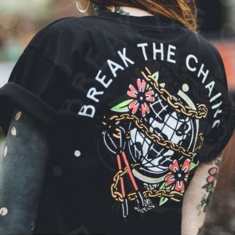 BREAK THE CHAINC print casual t-shirt - Krazyskull