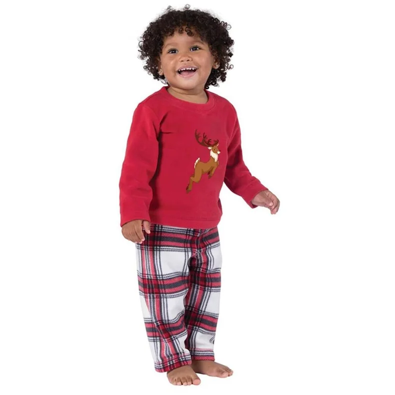 Bear Papa&Mama Grey Top With Black&Red Plaid Pants Matching Pajamas