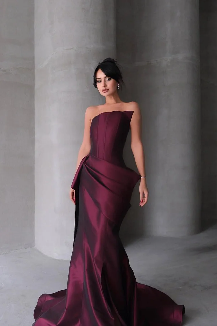 Strapless Sleeveless Mermaid Long Prom Dress With Pleated XJ0617