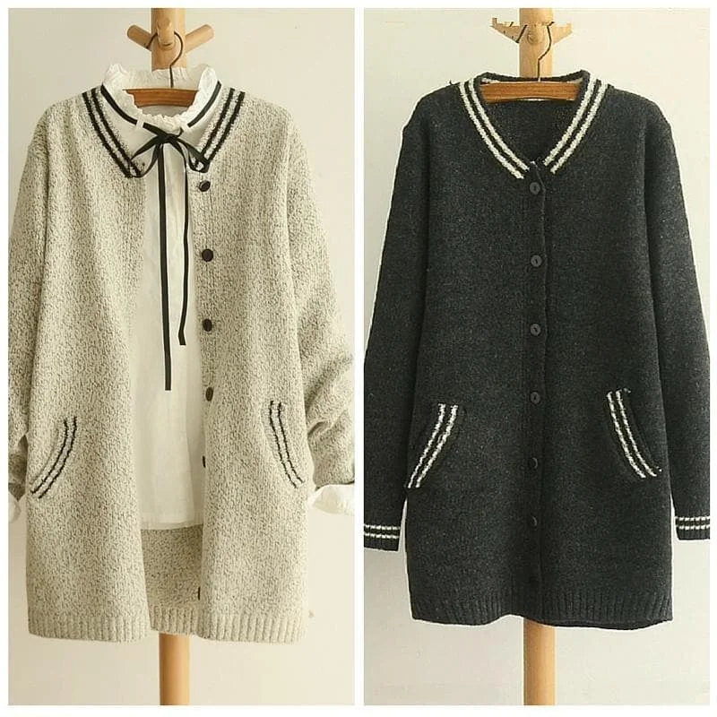 Final Stock! Grey/Black Mori Girl Long Sleeve Cardigan Sweater Coat SP153462