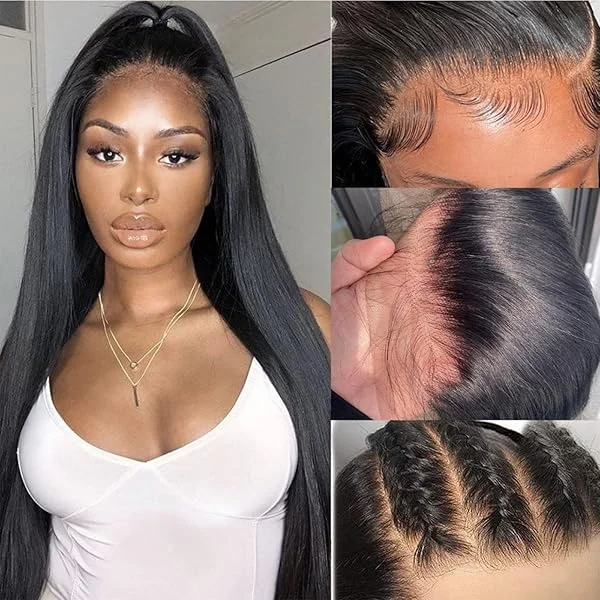 Straight Lace Front Wigs Human Hair 13x4 HD Transparent Lace Front Human Hair Wigs for Black Women Glueless Brazilian Virgin Hair Lace Frontal Wig 180% Density Pre Plucked with Baby Hair Hairline 24 Inch Black