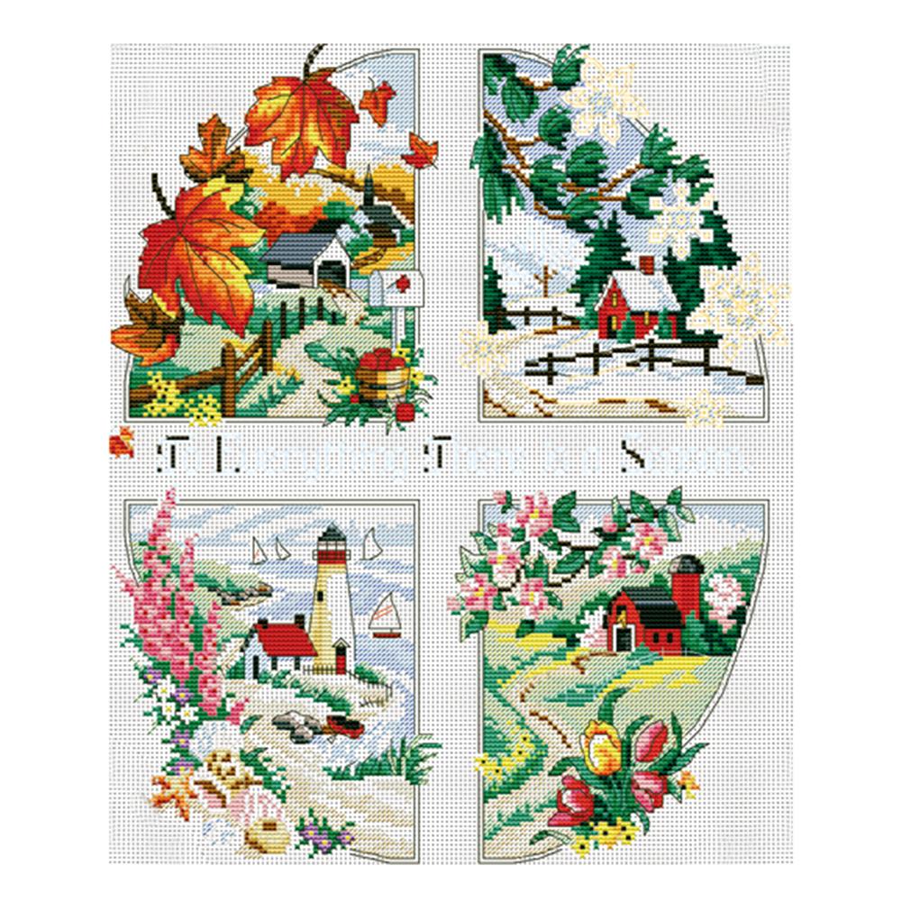 

Window Of Four Seasons - 11CT Stamped Cross Stitch - 43*50cm, 501 Original