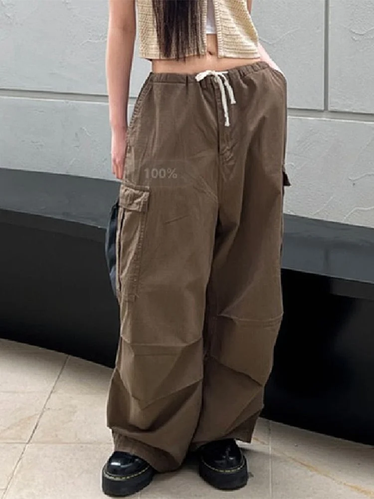 Jacqueline Summer Drawstring Zip Cargo Pants Women y2k clothes Loose Hip Hop Trousers Jogger Fashion Casual Retro Wide Leg Pants