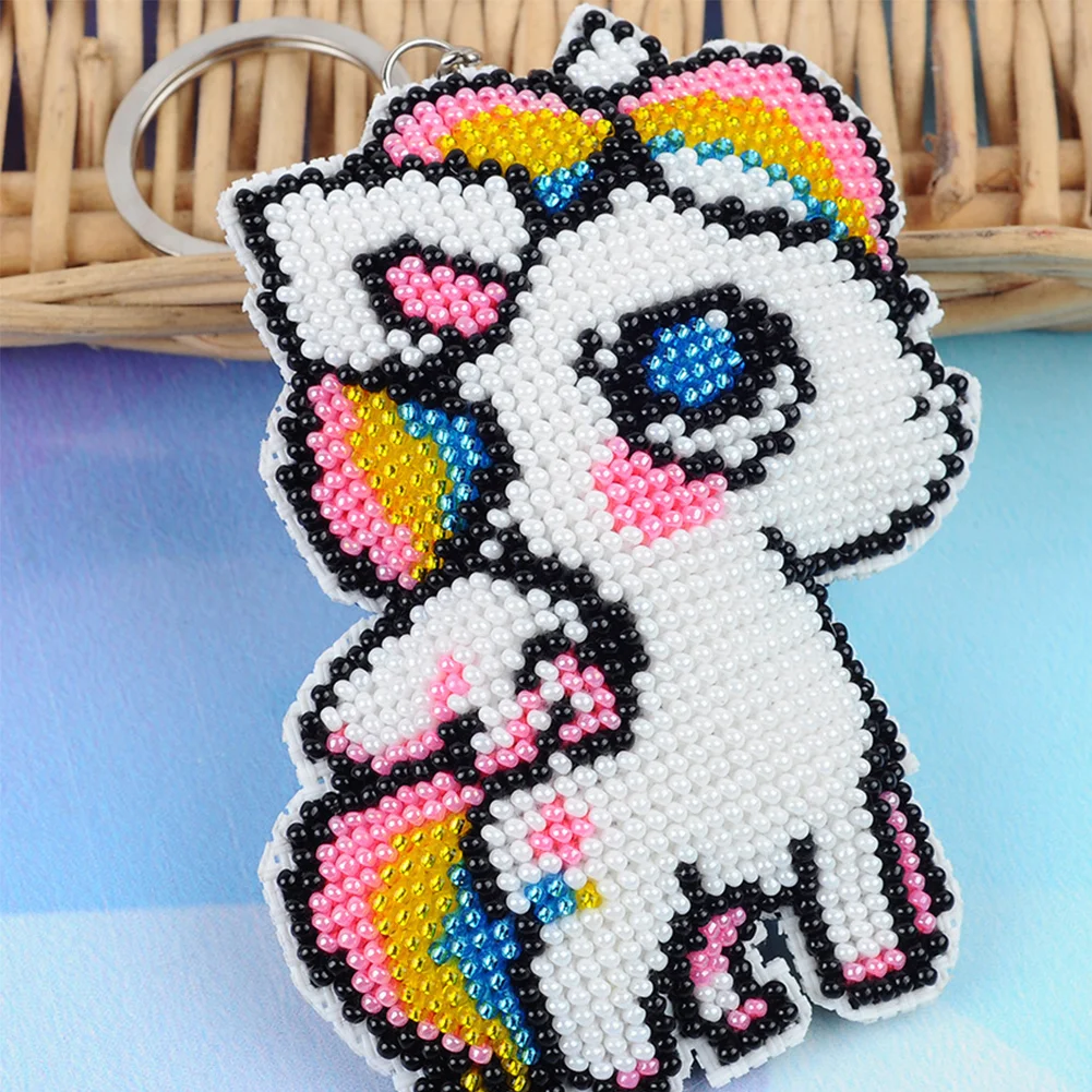 White Horse - Stamped Bead Embroidery - Keychain