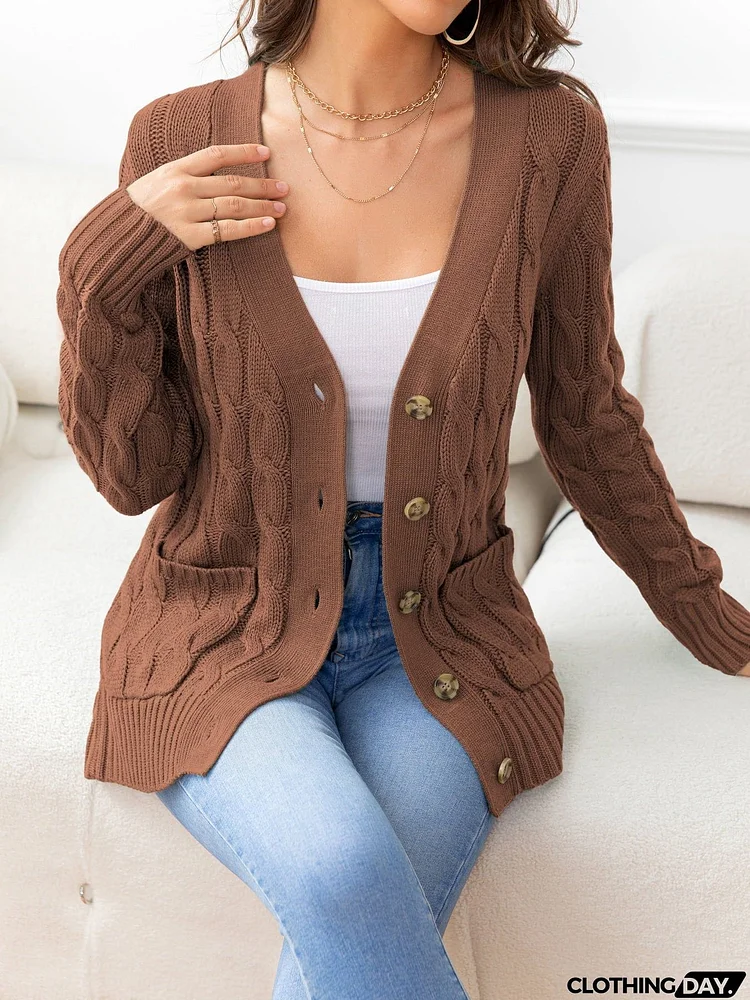 Button Down Cable-Knit Cardigan