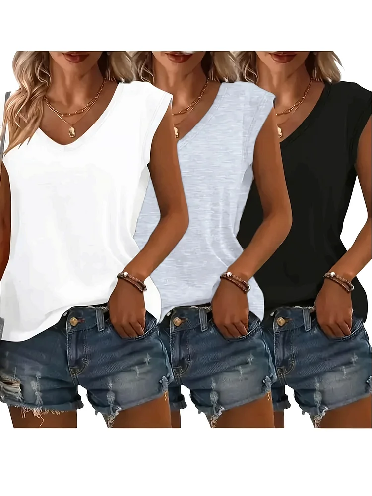 3pcs Women's V-Neck T-Shirts - High Elasticity Soft Breathable Loose Fit Longline Tees For Gym Running Outdoor, Machine Washable Spring Summer Fall Casual Tops White/Grey/Black), Workout Shirt