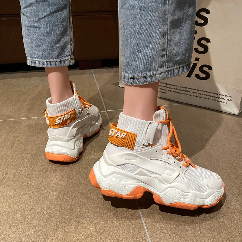 Women Sneakers Shoes Casual Platform Shoes Fashion Breathable Thick Sole Tenis Baskets Femme 2021 High Top Chunky Sneakers Woman