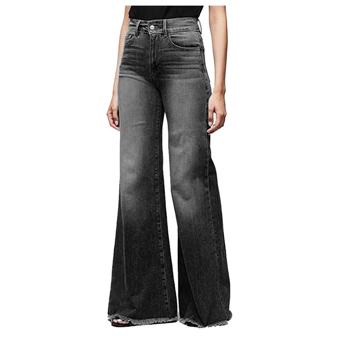 Woherb Loose Retro Wide-Leg Straight Leg Washed Jeans-Outfit Ideas