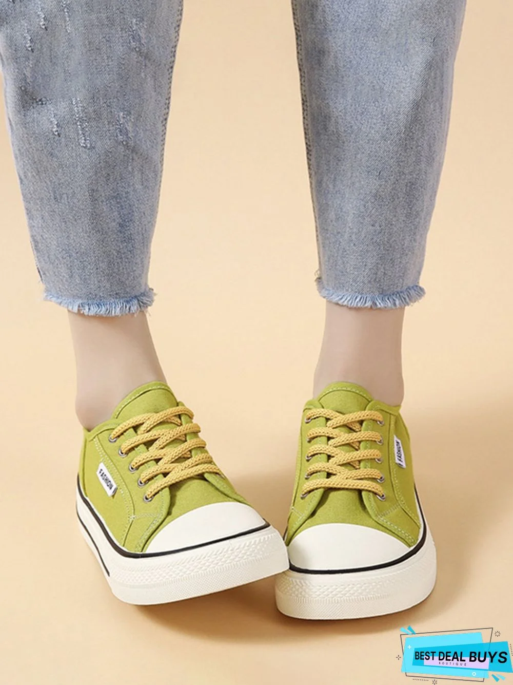 Casual Plain Color Split Joint Comfy Square Toe Lace-Up Canvas Shoes
