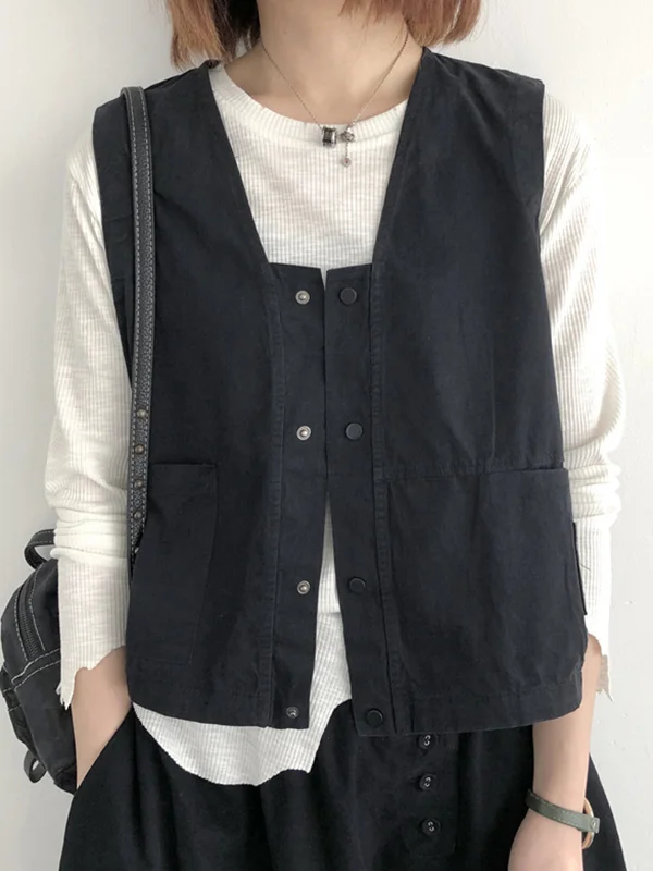 Artistic Retro 5 Colors Buttoned Sleeveless Vest Outwear