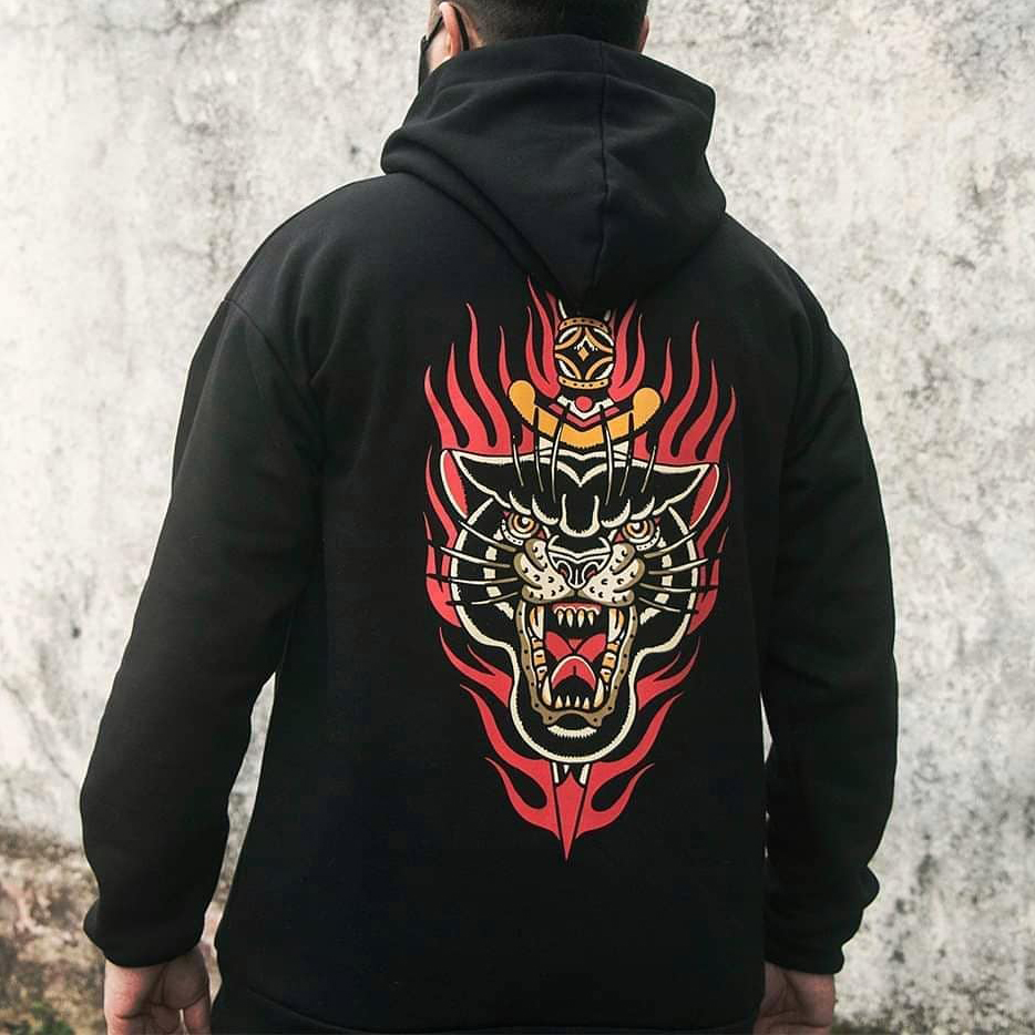 Angry Panther Vintage Print All-match Hoodie
