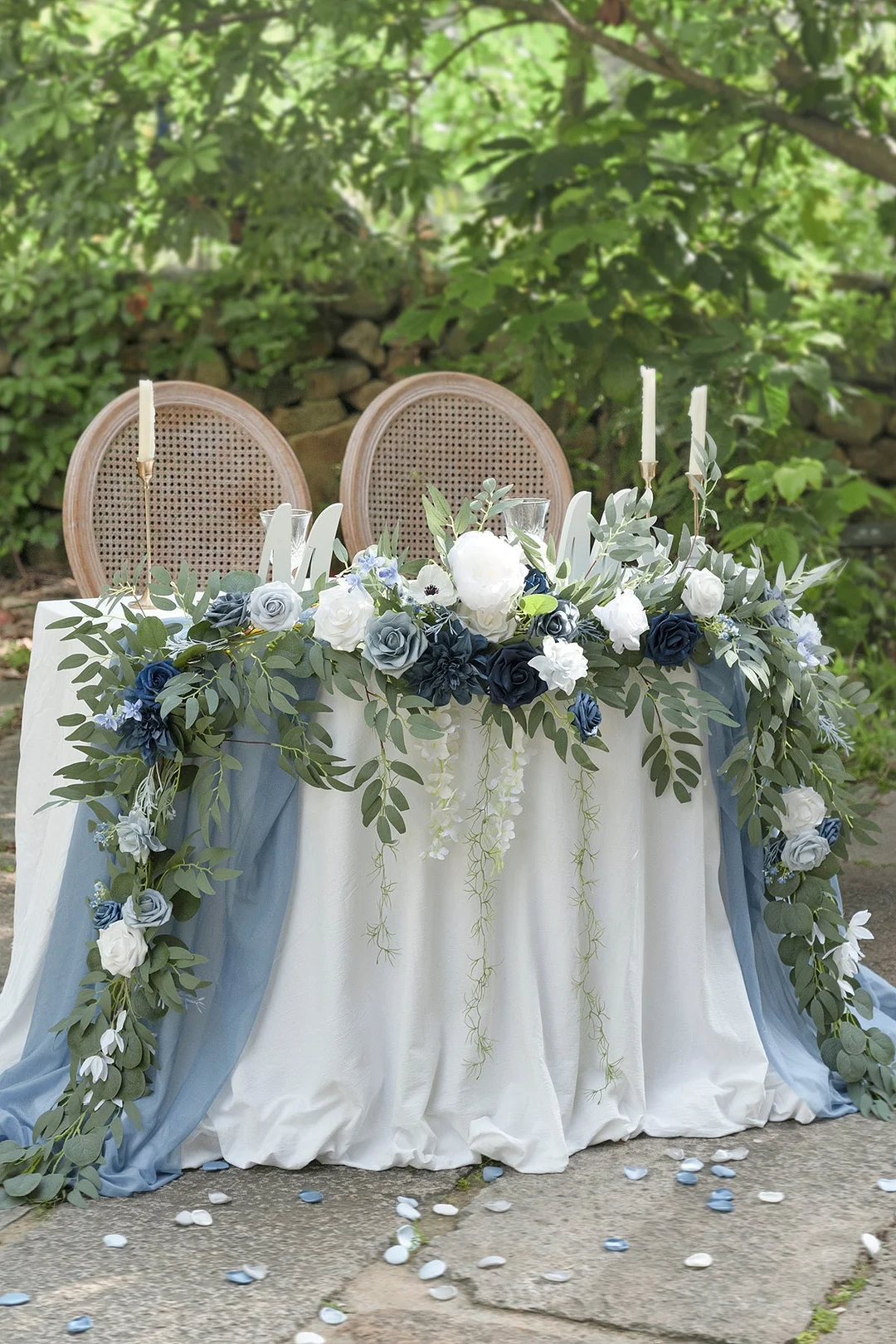 Head Table Flower Garland in Dusty Blue & Navy