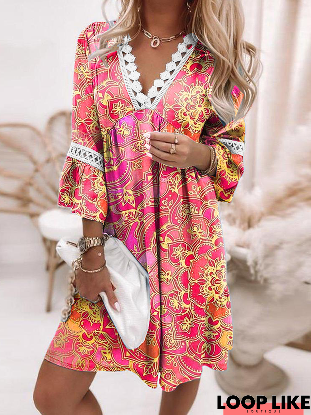 Flare Sleeve Vacation Long sleeve Woven Dress