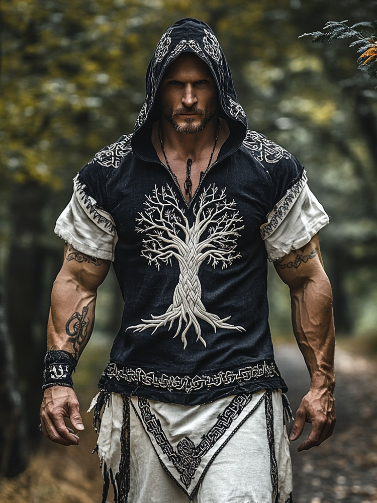 Men's Vintage Viking Tree Of Life Hooded T-shirt / Rvogue / Rvogue
