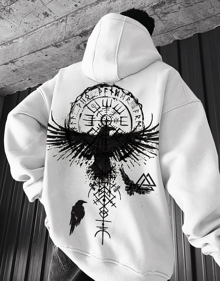 Oversize Vikings Totem Print Hoodie - Bold Norse Design