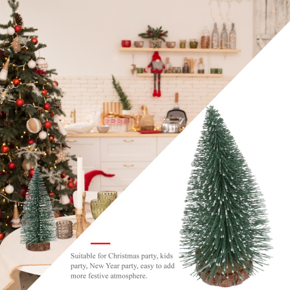 Tegooe Mini Faux Pine Tree with Wood Base - Snow Flocked Christmas Tabletop Decoration