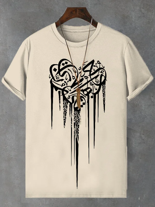 Men's Abstract Calligraphy Heart Graphic Print Casual T-Shirt